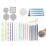 N7MD 28pcs 만다라 도트 도구 키트 페인팅 락 스톤 펜 아트 페인트 스텐실 브러시 트레이
