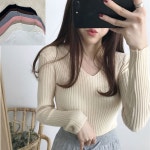 브이넥 골지 니트 슬림핏 프리사이즈 편한 티 7컬러