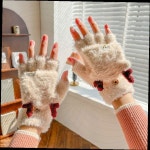 별별창고 플랩 루돌프 벙어리 장갑 오픈형 스마트폰 터치 니트 울장갑 겨울