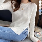 여자 옆절개 단추 슬림핏 날씬해보이는 긴팔 골지니트