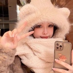 밍키 후드 모자 목도리 장갑 일체형