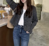 여성 가을 겨울 누비나 노카라 트위드 자켓