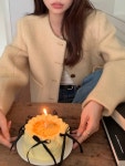 모리아 노카라 라운드넥 단추 버튼 모헤어 브러쉬 부클 하객룩 울 숏 자켓