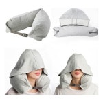 휴대용 차량용 여행용 낮잠용 목쿠션 기내 후드목배게 차콜