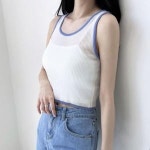 투톤 여성 니트 나시 여자 골지 크롭 민소매 니트티