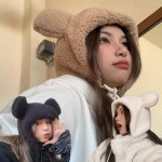 여자 겨울 귀도리 군밤햇 양털곰돌이모자 뽀글이털 방한