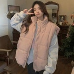 여자 오버핏 하이넥 빵빵 볼륨 패딩조끼 지퍼 집업 패딩 자켓 헤비 조끼