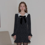 살롱드욘 살롱드욘 Ruffle Collar Ribbon Mini Dress