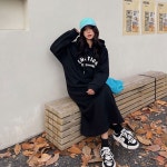 이모션 기모 후드 롱 캐주얼 원피스 데일리 베이직