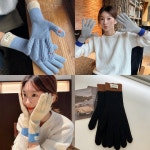 배색터치장갑 패치 니트 스마트폰 홀구멍 겨울 손가락