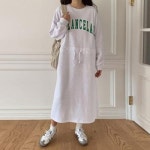 여자 캐주얼 소프트 레터링 코튼 원피스