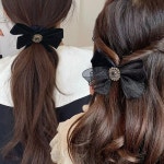 벨벳 리본 머리끈 머리핀 세트 데일리 헤어 코디 끈 핀 2종세트