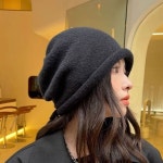 비니 스트링 끈조절 니트 두건 데일리 여자겨울 모자