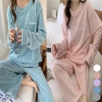 여성 겨울 수면잠옷 극세사 보들 골지 파자마 세트