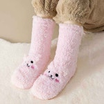 겨울 양털 벨벳 수면양말 남녀공용 임산부 곰돌이 롱수면양말 부츠 미끄럼방지 보온 방한