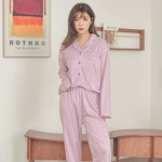 옷자락 여자 데일리 간절기 바이올렛 잔체크 투피스 잠옷 세트