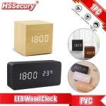 전자 탁상 시계 인테리어 나무 알람 LED 디지털 테이블 음성 제어 USB 전원 장식 Bamboo color 1