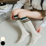 여성 스트라이프 배색 반스타킹 골지 니트 니삭스
