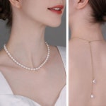 뒤태 복고풍 연장 롱 숏 담수진주 앞뒤 목걸이