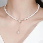 귀부인 복고풍 힙한 담수진주 지르콘 걸쇠 목걸이