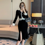 여자 쉬폰 원피스 빈티지 트임 벨벳 추동 슬림핏 플레어 스커트 SPO마켓4