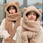 귀여운 털 모자 목도리 장갑 일체형 후드 머플러