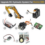 HUINA 1580 유압 변환 키트 114 굴삭기 모델 부품용 실린더 3CH 밸브 펌프 금속 붐