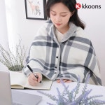 극세사 망토 무릎 담요 똑딱이 버튼 체크 후드 담요 그레이체크패턴