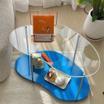 알루아 거실테이블 소파 사이드 아크릴 테이블 A타입 2단 스틸-S002 천연가죽-L002 챠콜