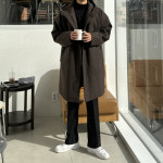 클라쓰업 울 모직 누빔 오버 루즈핏 후드 코트 7378