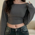 디작소 여성 겨울 오프숄더 퓨어 밑단 유라인 티셔츠