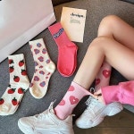 딸기 핑크 장목 양말 4종