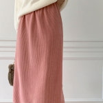 디작소 여성 두루네 허리밴딩 골지 트임 니트 스커트