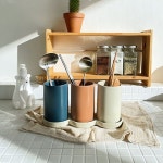 도자기 3구 수저통 세트 받침대포함