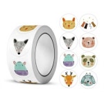 8종 동물 얼굴 원형 스티커 롤 다꾸 500pcs 스티커 S-671