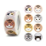 8종 고양이 얼굴 원형 땡큐 스티커 500pcs 다꾸