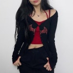 스파이더 크롭 홀터넥 나시 가디건 투피스 세트 S