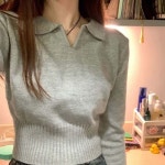 여성 크롭 카라니트 브이넥 긴팔 기본니트티