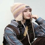 여성 겨울모자 레인보우 니트 귀달이비니 귀도리 모자 그린