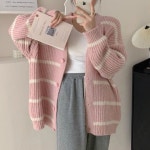 여성 컬러풀 데일리 가디건 여리 단가라 카디건