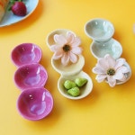 동글 라운드 도자기 소스볼 3구 1P 간장 종지 그릇 3구-핑크