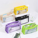 쇼투명파우치필통 대용량 3단 손잡이 필통 파우치 그린 00GN