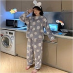여성 겨울잠옷 부드러운 극세사 수면잠옷 홈웨어