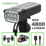 NEWBOLER-자전거 라이트 4800 루멘 USB 충전식 방수 MTB 자전거 세트 2 홀더 10000mAh 손전등 액세서리
