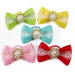 강아지 큐빅 리본 고무줄 색상랜덤 1P 애견 머리끈