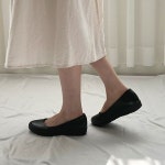 여성 둥근코 낮은굽 웨지 플랫 근무화 면접