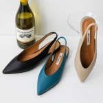 소가죽 뾰족코 밴딩 스트랩 슬링백 플랫