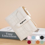 메탈 스냅 버튼 로고악어 가죽 패턴 데일리 반지갑