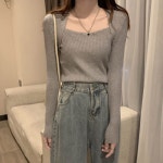 여성 스퀘어넥 골지 긴팔티셔츠 슬림핏 골지티 이너티