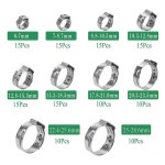 131pcs 단일 이어 호스 클램프 304 스테인레스 스틸 PEX 파이프 피팅 용 무단 압축 링 클램프10 크기